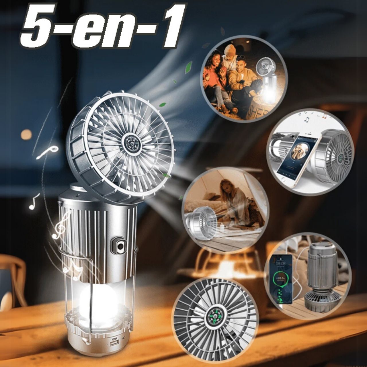 Fan, višenamjenski 5 u 1 solarni LED svjetiljka s ventilatorom
